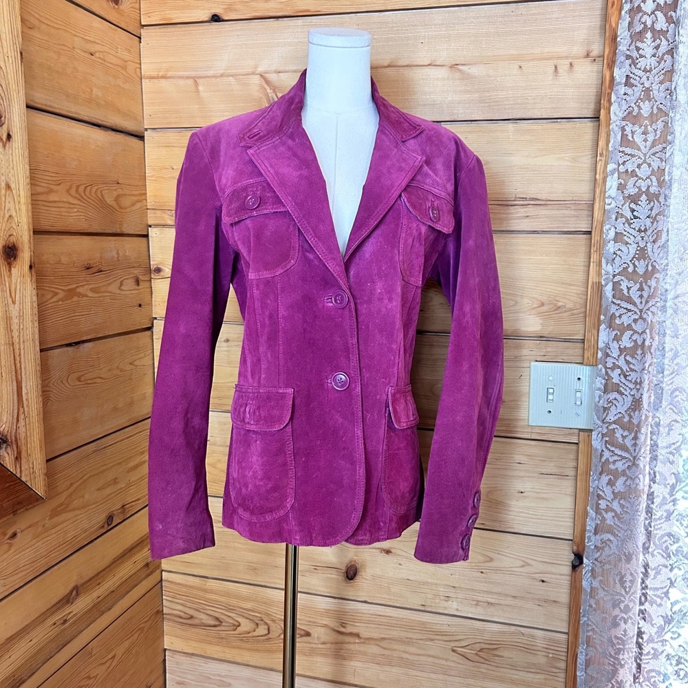 Suede Blazer Jacket Womens Large Magenta Purple Pink Utility Denver Hayes